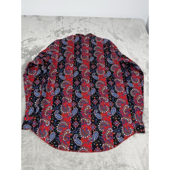 Vintage Wrangler Brushpopper Shirt Mens Large L Red Blue Paisley Button Western - Picture 4 of 6